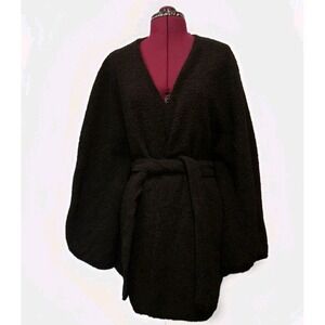 Vince Camuto Black Sherpa Belted Cape Topper Jacket Cardigan One Size Old Money